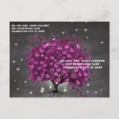 Radiant Paars Heart Leaf Tree Wedding Aankondigingskaart (Achterkant)