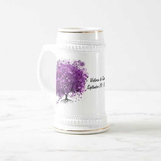 Radiant Paars Heart Leaf Tree Wedding Bierpul (Voorkant links)