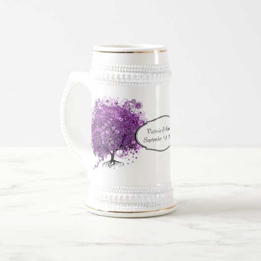 Radiant Paars Heart Leaf Tree Wedding Bierpul (Voorkant links)