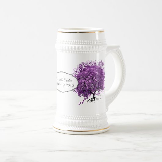 Radiant Paars Heart Leaf Tree Wedding Bierpul (Voorkant rechts)
