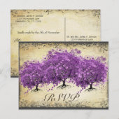 Radiant Paars Heart Leaf Tree Wedding Briefkaart (Voorkant / Achterkant)