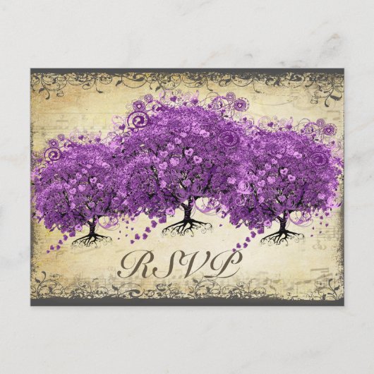 Radiant Paars Heart Leaf Tree Wedding Briefkaart (Voorkant)