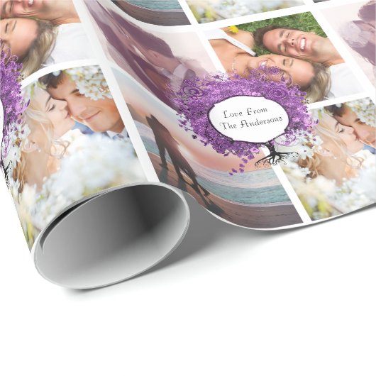 Radiant Paars Heart Leaf Tree Wedding Cadeaupapier (Rol Hoek)