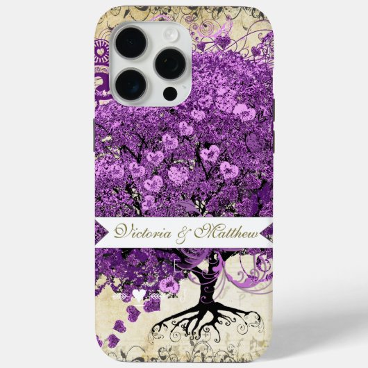 Radiant Paars Heart Leaf Tree Wedding Case-Mate iPhone Case (Achterkant)