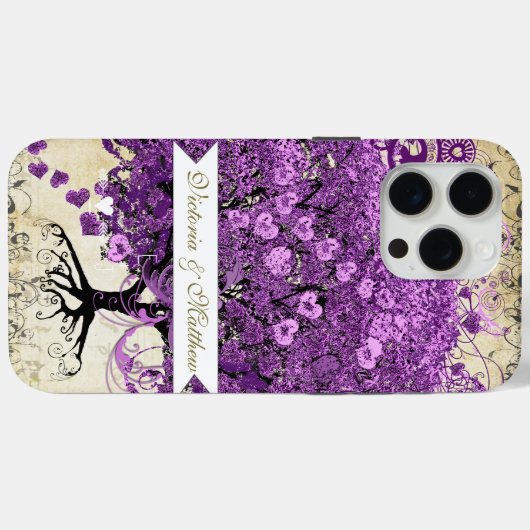 Radiant Paars Heart Leaf Tree Wedding Case-Mate iPhone Case (Achterkant (horizontaal))