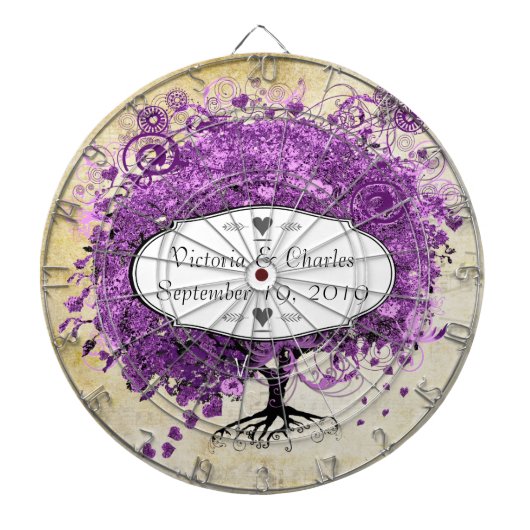 Radiant Paars Heart Leaf Tree Wedding Dartbord (Voorkant)