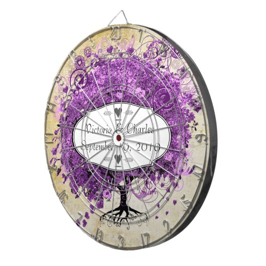 Radiant Paars Heart Leaf Tree Wedding Dartbord (Voorkant Rechts)