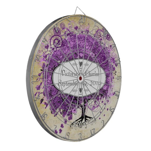 Radiant Paars Heart Leaf Tree Wedding Dartbord (Voorkant Links)