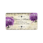Radiant Paars Heart Leaf Tree Wedding Etiket (Voorkant)