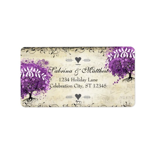 Radiant Paars Heart Leaf Tree Wedding Etiket (Voorkant)
