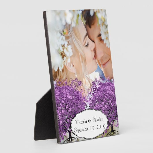 Radiant Paars Heart Leaf Tree Wedding Fotoplaat (Zijkant)