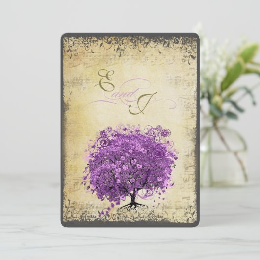 Radiant Paars Heart Leaf Tree Wedding Kaart (Staand voorkant)
