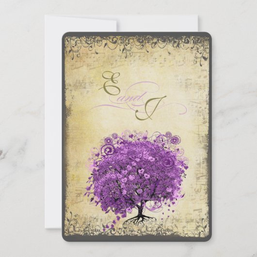 Radiant Paars Heart Leaf Tree Wedding Kaart (Voorkant)