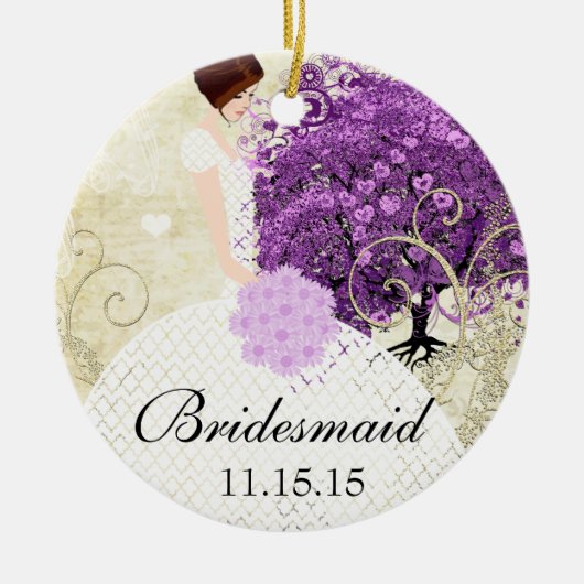 Radiant Paars Heart Leaf Tree Wedding Keramisch Ornament (Voorkant)