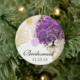 Radiant Paars Heart Leaf Tree Wedding Keramisch Ornament