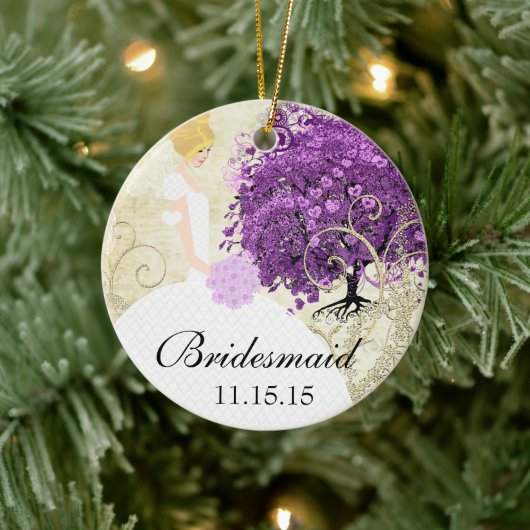Radiant Paars Heart Leaf Tree Wedding Keramisch Ornament (Boom)