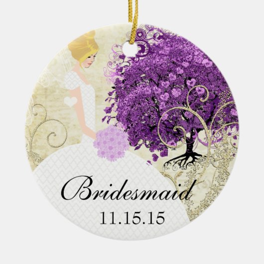 Radiant Paars Heart Leaf Tree Wedding Keramisch Ornament (Voorkant)