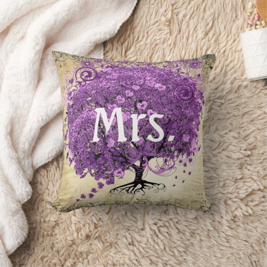 Radiant Paars Heart Leaf Tree Wedding Kussen (Deken)