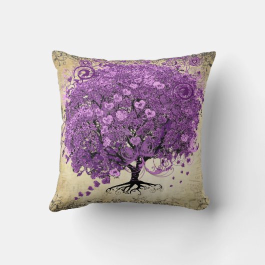 Radiant Paars Heart Leaf Tree Wedding Kussen (Achterkant)
