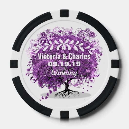 Radiant Paars Heart Leaf Tree Wedding Pokerchips (Voorkant)