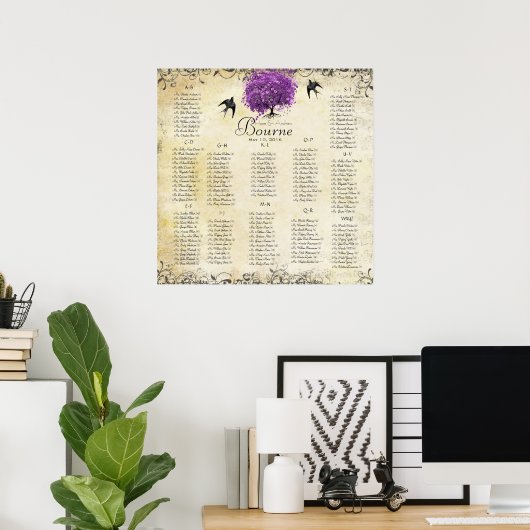 Radiant Paars Heart Leaf Tree Wedding Poster (Thuiskantoor)