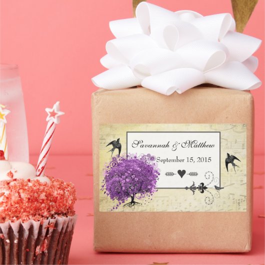 Radiant Paars Heart Leaf Tree Wedding Rechthoekige Sticker (Feest)