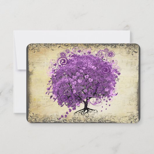 Radiant Paars Heart Leaf Tree Wedding RSVP Kaartje (Achterkant)