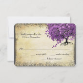 Radiant Paars Heart Leaf Tree Wedding RSVP Kaartje (Voorkant)