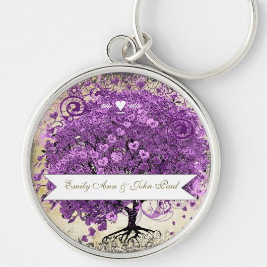 Radiant Paars Heart Leaf Tree Wedding Sleutelhanger (Voorkant)