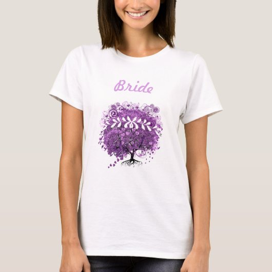 Radiant Paars Heart Leaf Tree Wedding T-shirt (Voorkant)