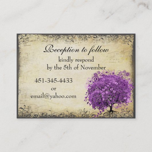 Radiant Paars Heart Leaf Tree Wedding Visitekaartje (Voorkant)
