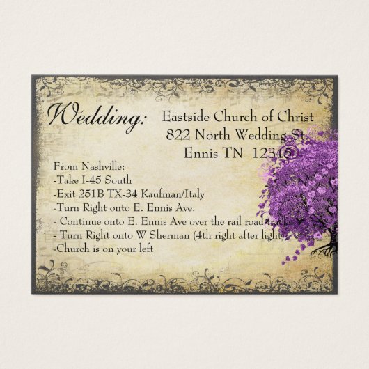 Radiant Paars Heart Leaf Tree Wedding Visitekaartjes (Voorkant)
