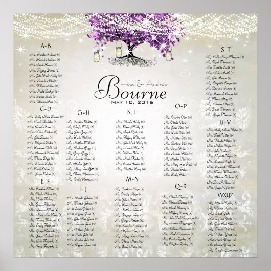 Radiant Paars Mason Jar Firefly Heart Leaf Tree Poster (Voorkant)