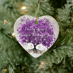 Radiant Paars-Romantic Heart Leaf Wedding Keramisch Ornament