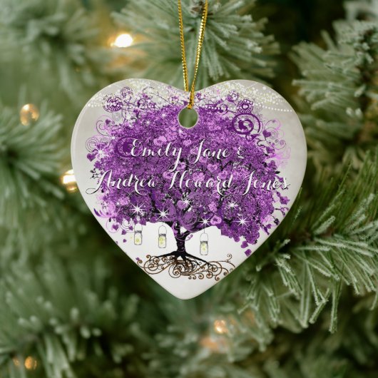 Radiant Paars-Romantic Heart Leaf Wedding Keramisch Ornament (Boom)