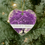 Radiant Paars-Romantic Heart Leaf Wedding Keramisch Ornament<br><div class="desc">Eerste eerste kerstfeest Radiant Orchid Heart Leaf Tree Weddenschap met je foto</div>