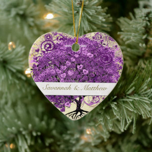 Radiant Paars-Romantic Heart Leaf Wedding Keramisch Ornament