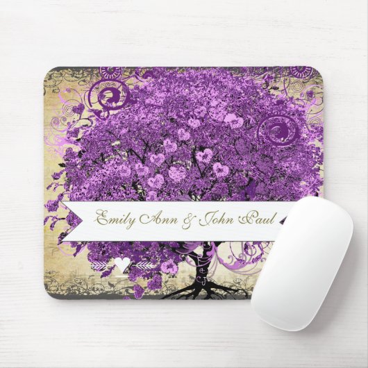 Radiant Paars-Romantic Heart Leaf Wedding Muismat (Met muis)