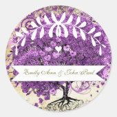 Radiant Paars-Romantic Heart Leaf Wedding Ronde Sticker (Voorkant)