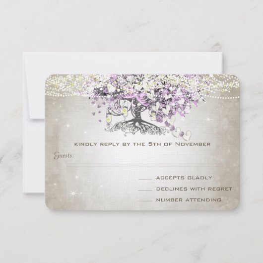 Radiant Paars-Romantic Heart Leaf Wedding RSVP Kaartje (Voorkant)