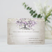 Radiant Paars-Romantic Heart Leaf Wedding RSVP Kaartje (Staand voorkant)