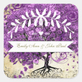 Radiant Paars-Romantic Heart Leaf Wedding Vierkante Sticker (Voorkant)