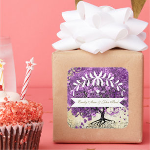 Radiant Paars-Romantic Heart Leaf Wedding Vierkante Sticker