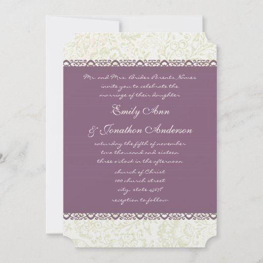 Radiant Paarse Damask Wedding Kaart (Voorkant)