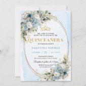 Radiant Pastel Blue Gold Eucalyptus Quinceañera  Kaart (Voorkant)