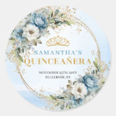 Radiant Pastel Blue Gold Eucalyptus Quinceañera  Ronde Sticker (Voorkant)