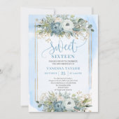 Radiant Pastel Blue White Peonies Sweet 16 Invite Kaart (Voorkant)