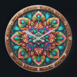Radiant Peacock Feather Mandala Grote Klok<br><div class="desc">Transform your space with the hypnotic beauty of the Radiant Peacock Feather Mandala clock. This stunning timepiece features a high-definition graphic that creates a breathtaking kaleidoscopic effect. The intricate mandala design is composed of layered peacock feather motifs in a vibrant palette of teal, emerald, magenta, and warm amber tones. Every...</div>