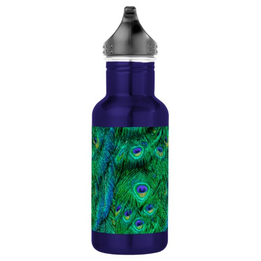 Radiant Peacock Feathers Fotoontwerp Waterfles (Rechts)