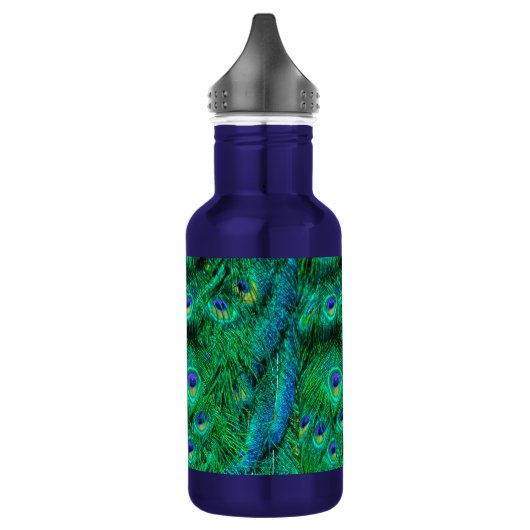 Radiant Peacock Feathers Fotoontwerp Waterfles (Links)